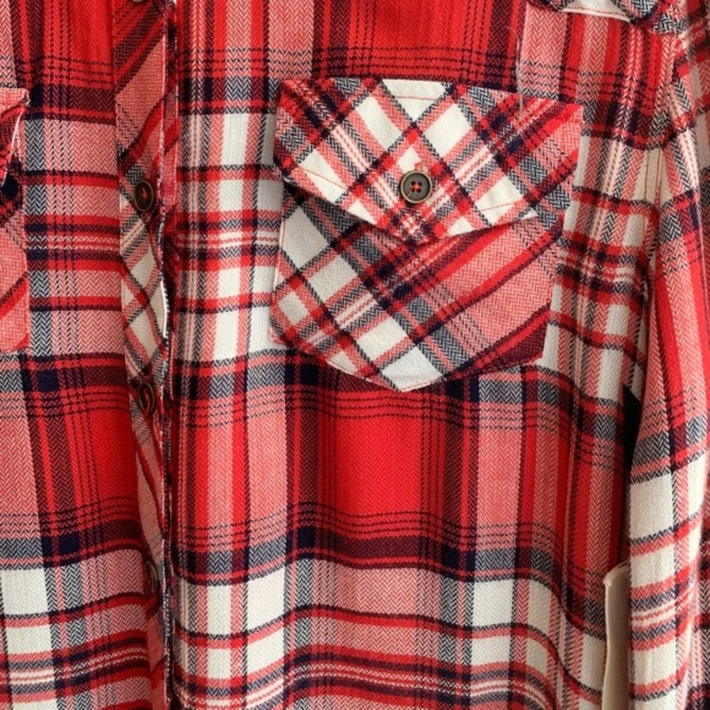 Ash & Ember Avalon Houston Fitted Plaid Flannel Shirt Red Size Small - Picture 13 of 15